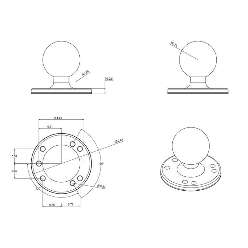 RAM Mount 38mm Ball with Round Base