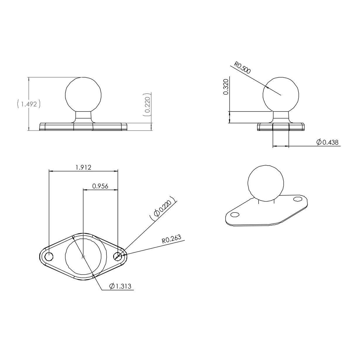 RAM Diamond Ball Base - B Size ** REFER RAM-B-238U **