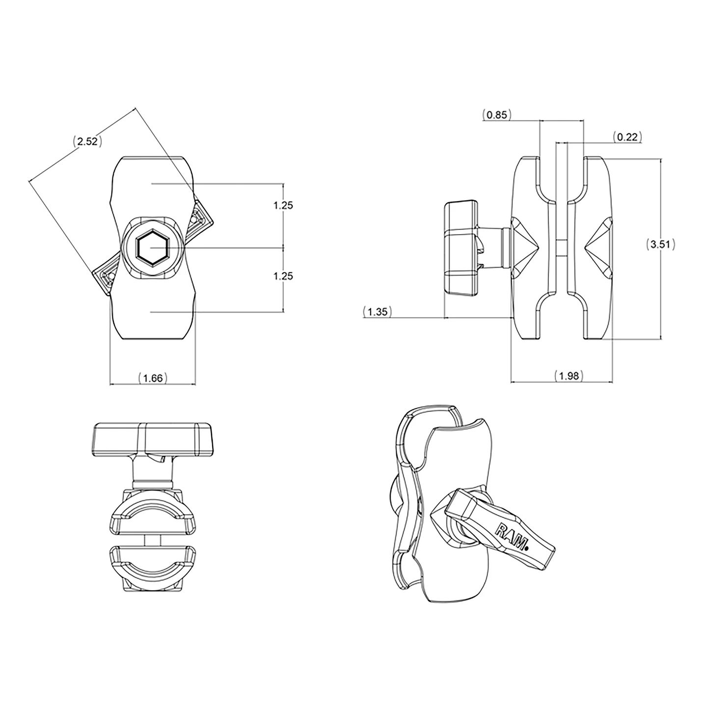 Ram Short Double Socket Arm - C Size Short