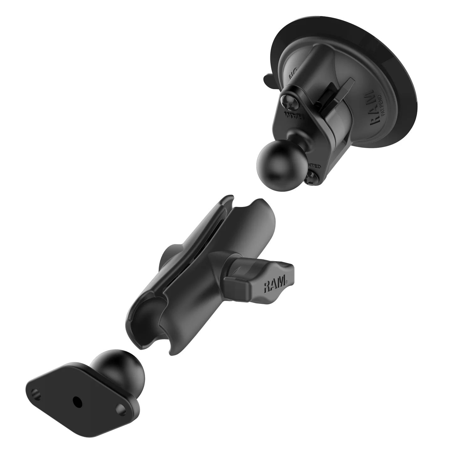 RAM Twist-Lock Suction Cup Double 1" Ball Mount - B Size Medium