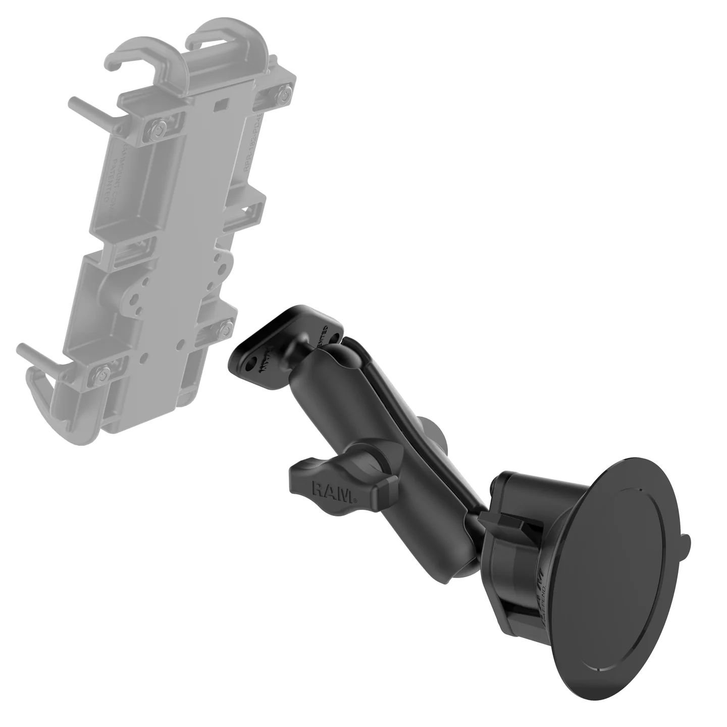 RAM Twist-Lock Suction Cup Double 1" Ball Mount - B Size Medium