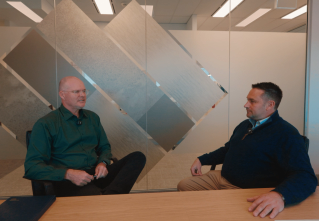 Derek Williamson (left) chats with Nick Leith about the strong partnership between IMC and C.R. Kennedy.